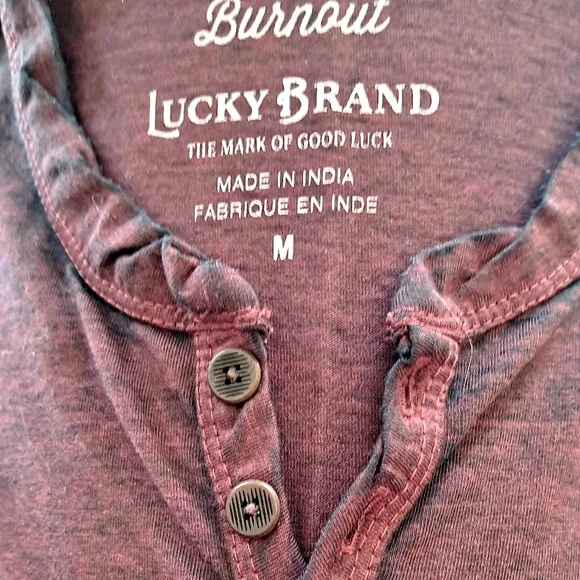 LUCKY BRAND Tee Shirt Top Mens M Henley Venice Burnout Long Sleeve Maroon - Picture 4 of 7